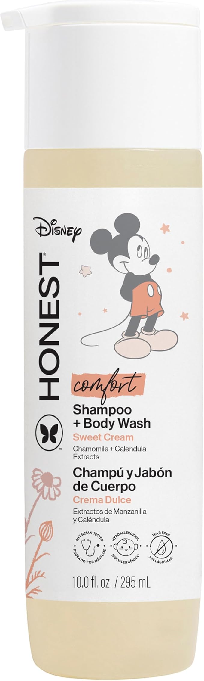 The Honest Company 2-in-1 Cleansing Shampoo + Body Wash I Gentle Enough for Baby I Dermatologist Tested, Tear-free, Hypoallergenic I Disney’s Mickey Mouse Comfort Sweet Cream, 10 fl oz