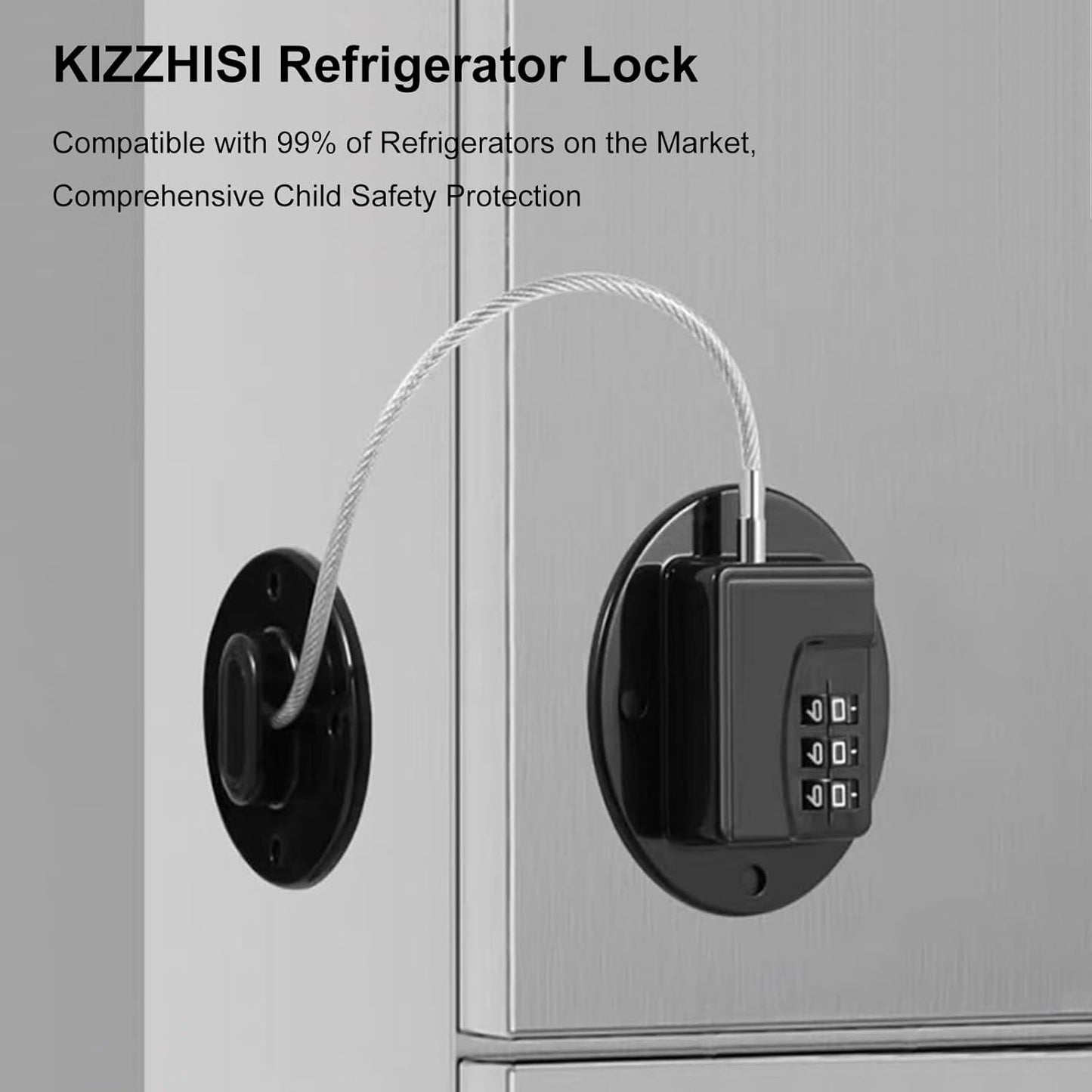 Heavy Duty Combination Refrigerator Lock (2 Pack) - Fridge Lock for Fridge, Cabinets, Drawers, Window and Cabinet Locks Baby Proofing, Strong Non-Marking Adhesive No Drilling (Black)