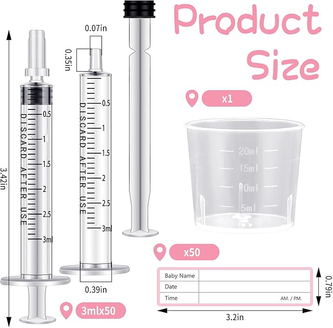 Trelaco Colostrum Collector Kit Include Sterile Sealed Breast Milk Syringes with Caps No Needle Colostrum Syringes Stickers 1 Measuring Cup Harvesting Collection for Breastmilk(100 Sets,3 ml)