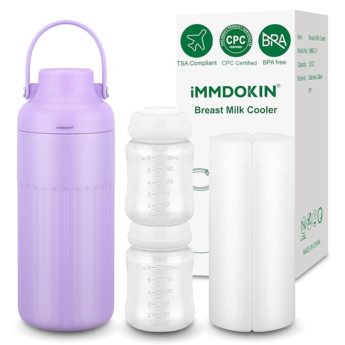 Compact Breast Milk Cooler Bottle, 12oz Portable Breastmilk Cooler with 2 Storage Bottles, 30H Cold Storage Breast Milk Chiller for Travel & Outdoor Use, Leakproof Reusable for Breastfeeding Moms