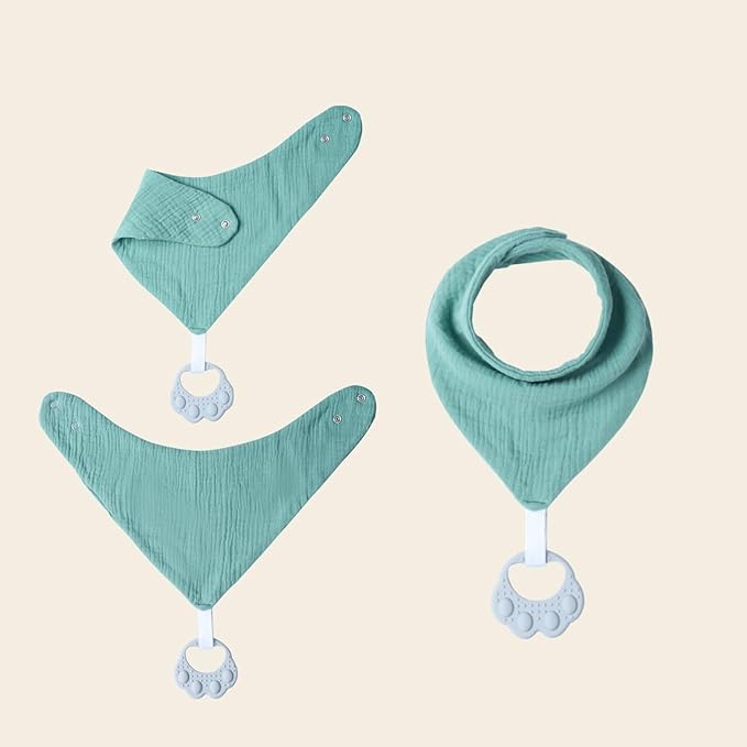 Baby Teething Bibs 6-Pack with Attachable Teether - 100% Organic Cotton, Super Absorbent & Soft Drool Bibs