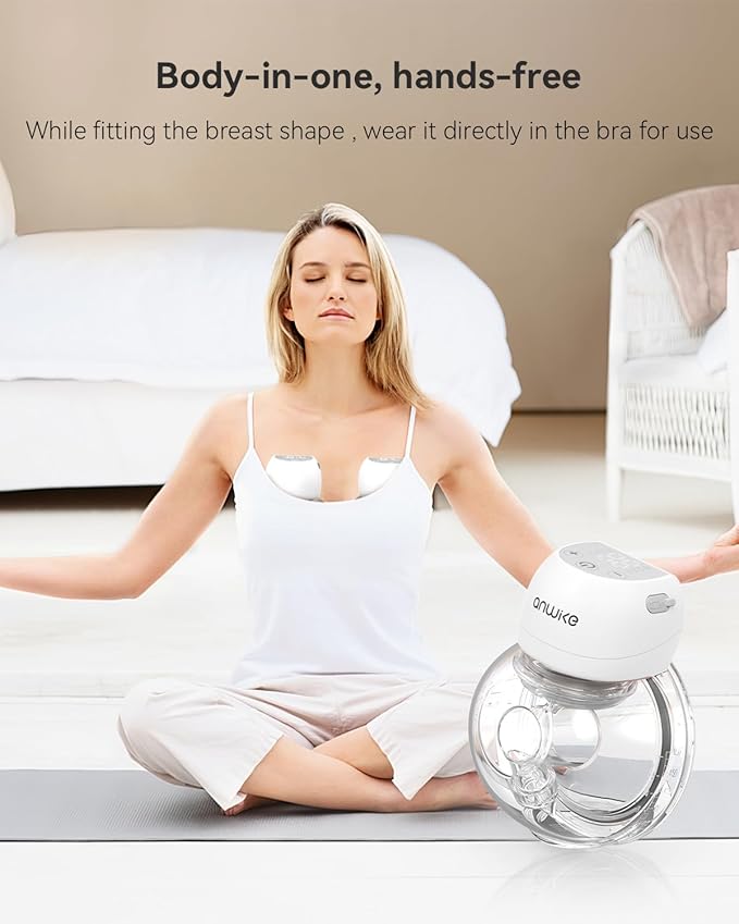 Ultra-Light 193g Hands Free Breast Pump – Quiet & Portable for Home, Work & Travel, LCD Display, 2 Modes & 9 Levels, Rechargeable Wearable Breastfeeding Pump with 21mm/24mm Flanges (White)