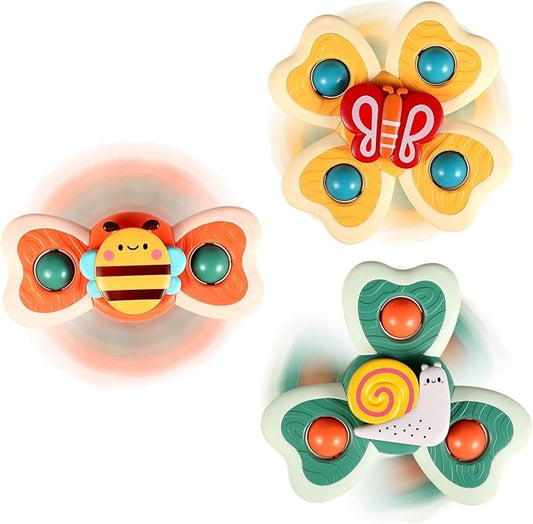 ALASOU 3PCS Suction Cup Spinner Toys for 1 Year Old Boy Girl|Spinning Top Infant Sensory Toys for Toddlers|1 2 Year Old Boy Christmas Birthday Gift|Baby Bath Toy Stocking Stuffers for Kids Ages 1-3