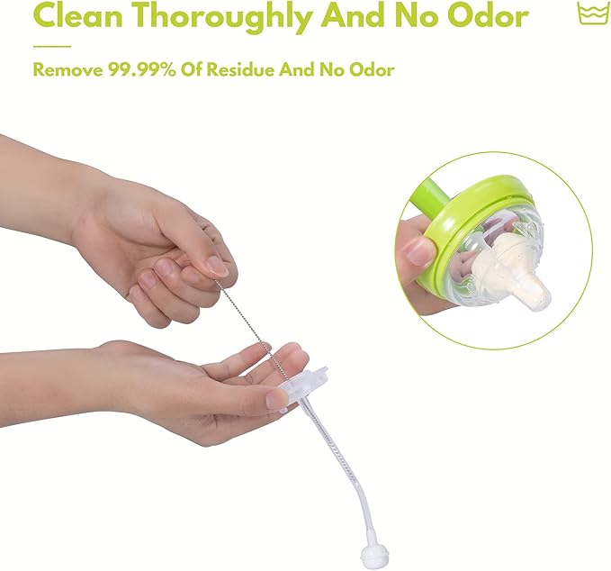 8 Piece Sponge Nipple Bottle Brushes, Baby Bottle Brush with 3 Piece Nipple Cleaner, 3 Piece Replacement Heads and 2 Piece Straw Brushes, Green