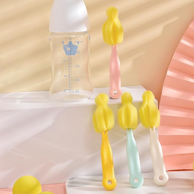 Sponge Bottle Brush 12 PCS Sponge Nipple Brushes Baby Bottle Nipple Cleaning Brush Long Handle Baby Milk Bottle Brush (12PCS)