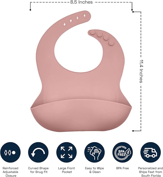 Personalized Silicone Bib and Spoon Set with Custom Name, Babies/Toddlers Durable Adjustable with Pocket for Baby Boy & Girl