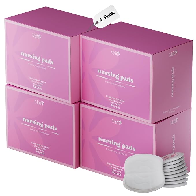 Maya by Biopure Disposable Nursing Pads for Breastfeeding | Ultra Absorbent Disposable Breast Pads with 5-Layer Protection for Breastfeeding and Pumping Moms | Individually Wrapped (400 Count)
