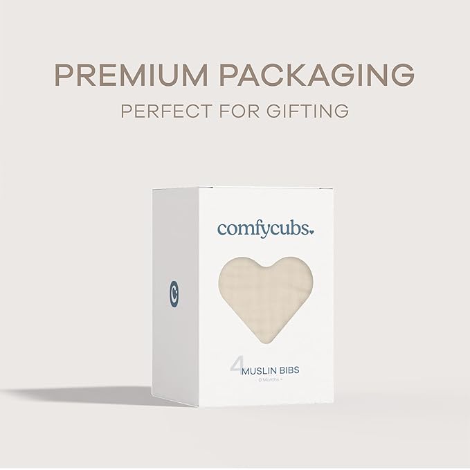 Comfy Cubs Muslin Bibs for Babies, Pack of 4 - Soft and Highly Absorbent, Feeding, Drool and Teething Bib, Adjustable Snaps - Stylish & Colorful Unisex Designs, Giftable Set - Sand