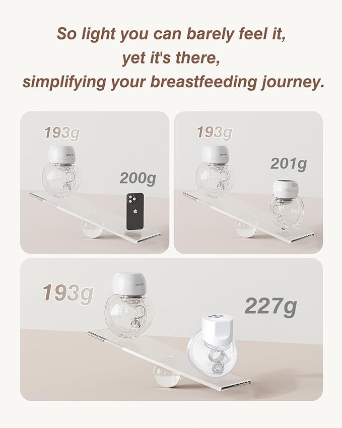 Ultra-Light 193g Hands Free Breast Pump – Quiet & Portable for Home, Work & Travel, LCD Display, 2 Modes & 9 Levels, Rechargeable Wearable Breastfeeding Pump with 21mm/24mm Flanges (White)