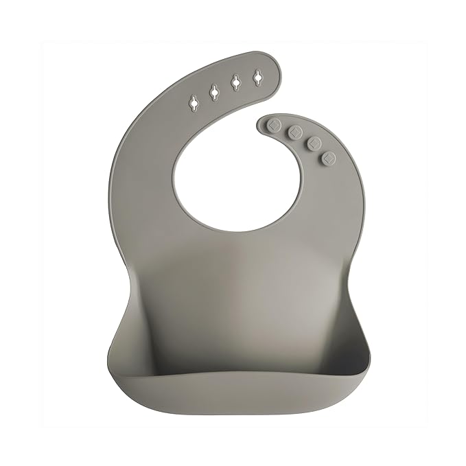 mushie Silicone Baby Bib | Adjustable Fit Waterproof Bibs (Silver Sage)