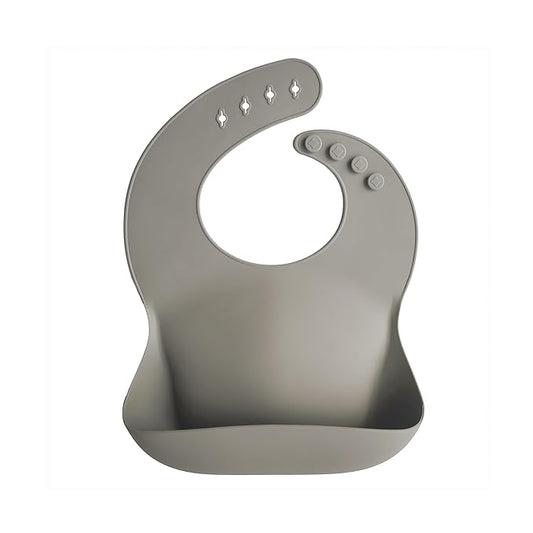 mushie Silicone Baby Bib | Adjustable Fit Waterproof Bibs (Silver Sage)