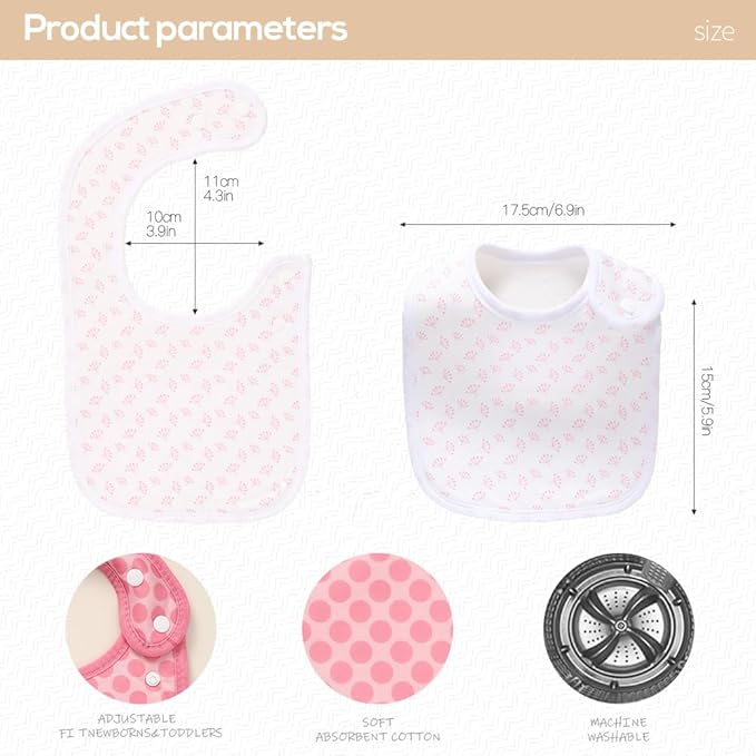 8 Pack Baby Bibs Unisex Adjustable with Snaps Ultra Soft Absorbent Drooling Teething for Boys and Girls