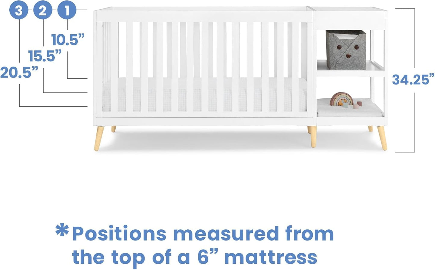 Delta Children Essex 4-in-1 Convertible Crib and Changer, Bianca White w/Natural