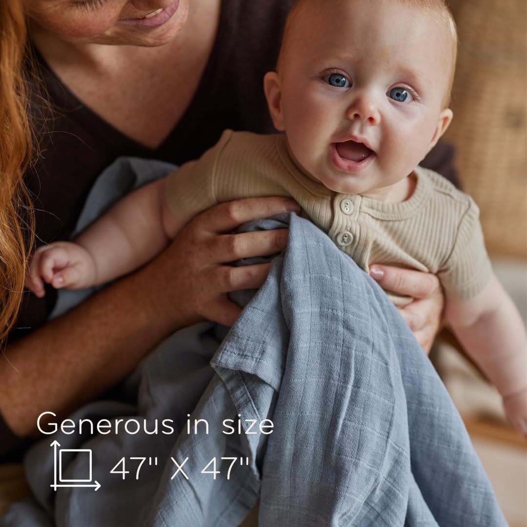 Swaddle - 100% Organic Cotton - Muslin Swaddle Blankets for Newborn, 47" x 47" 2-Pack (Sage Green/Tradewinds)