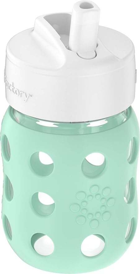 Lifefactory 8-Ounce Wide Neck Glass Baby Bottle with Protective Silicone Sleeve and Pivot Straw Cap, Mint (LG2241WMI4)