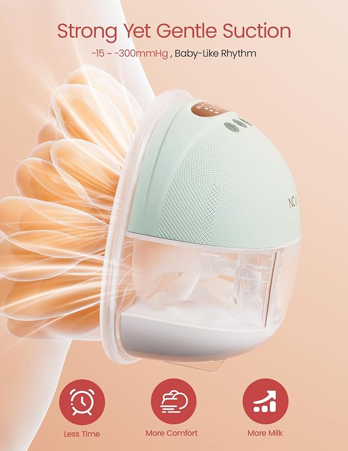 NCVI Wearable Breast Pump Hands Free, Portable Electric Breastfeeding Pump with 1400mAh Battery, Quiet Operation, Smart LED Display, 4 Modes & 9 Levels, 19/21/24mm Flanges, 2 Pack, Green