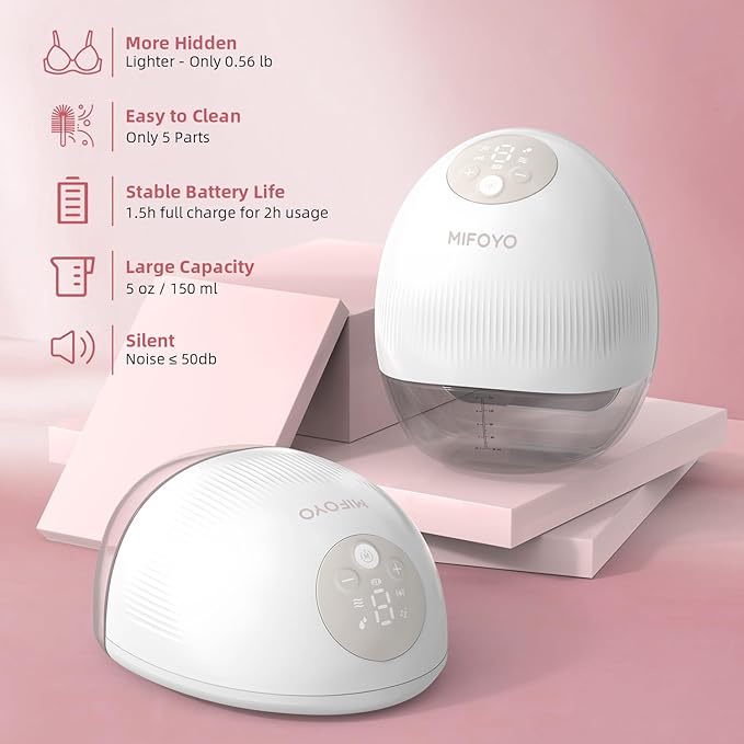 Breast Pump, Wearable Breastfeeding Pump, Electric Breast Pumping, Hands Free Breast Pump with 4 Modes & 9 Levels - Portable Milk Pump, Smart Display for Moms, 24mm 1 Pack