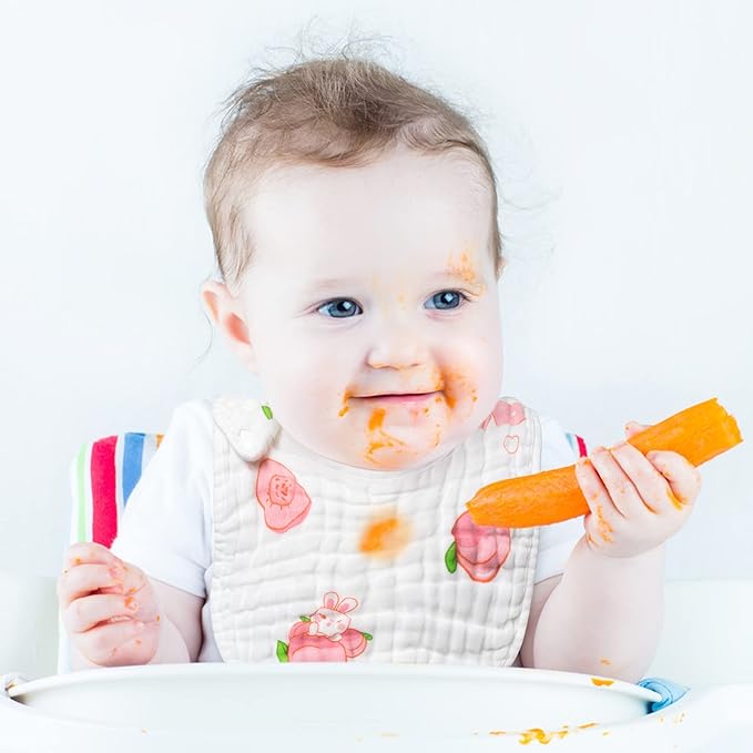 Zainpe 6Pcs Snap Muslin Cotton Baby Bibs Star Cat Rabbit Pattern Adjustable Feeding Bib Machine Washable Unisex Burp Cloths with 6 Absorbent & Soft Layers for Infant Toddler Newborn Eating Drooling