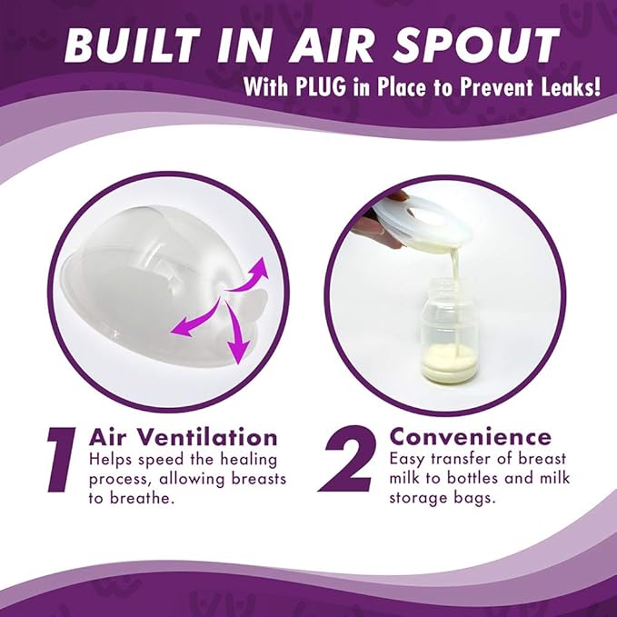 Mommyz Love Breast Shells & Milk Catcher for Breastfeeding New Model with Plugs - Breast Milk Catcher to Relieve Cracked Sore & Engorged Nipples - Breast Shells Milk Collector for Leaking Milk 4 Pack