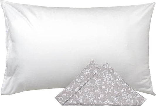 WeeSprout Toddler Polyester Organic Cotton Shell and 2 Pillowcases, Small Kids Pillow, Soft and Supportive Polyfiber Filling, Machine Washable, 18 x 13 x 3 (White + Floral Print, 3 Piece Set)