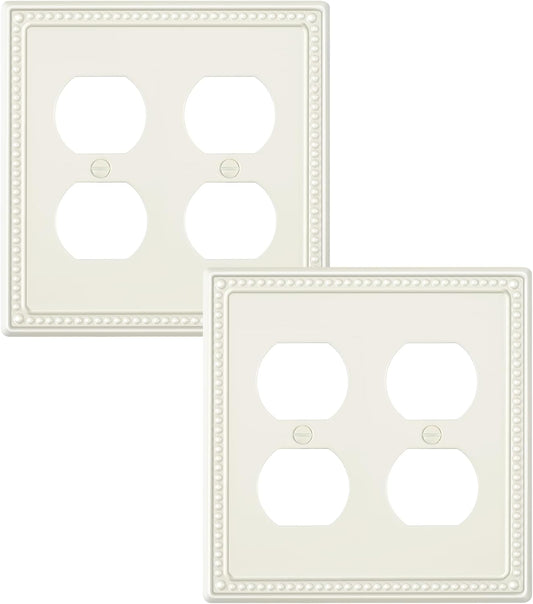 2-Pack Double Duplex Outlet Cover, Metal Switch Plates and Outlet Covers, Light Almond Pearls Decorative Wall Plates for Electrical Outlets, 2 Gang Receptacle Cover, Corrosion Resistant