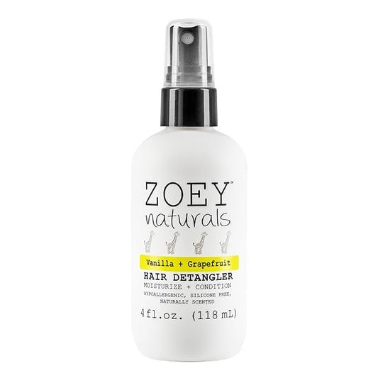Zoey Naturals - Vanilla Grapefruit Hair Detangler Spray for Kids - Moisturizes Scalp & Fights Tangles & Dry Hair - Non-Toxic Tear-Free Leave-In Conditioner Treatment for Babies - Made in the USA, 4 Oz