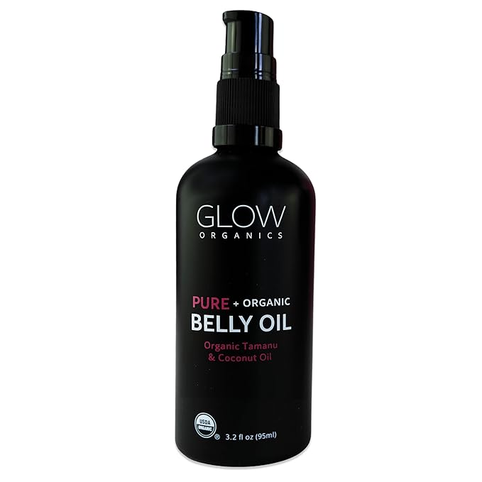 Glow Organics Belly Oil for Pregnancy, Prevents Stretch Marks & Scars, Organic Maternity Skincare, Fast-Absorbing, Pregnancy Safe Daily Ritual, 95ml