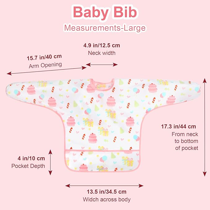 Accmor 5 Pack Long Sleeve Bibs, Baby Smock Waterproof Sleeved Bib Smock for Baby Toddler 6-36 Months