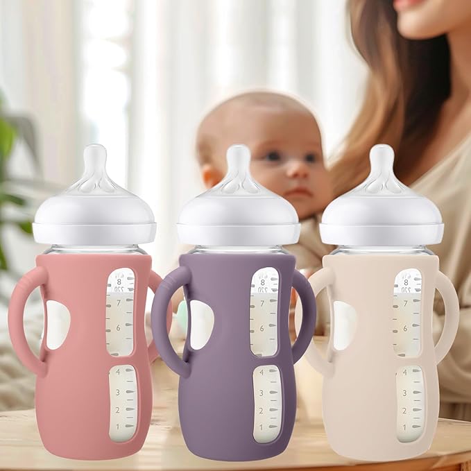 BUSOHA 3 Pack Silicone Sleeves for Avent Baby Bottles - Drop Protection Baby Bottle Sleeves with Handle for Avent Natural Baby Bottles,8 Ounce