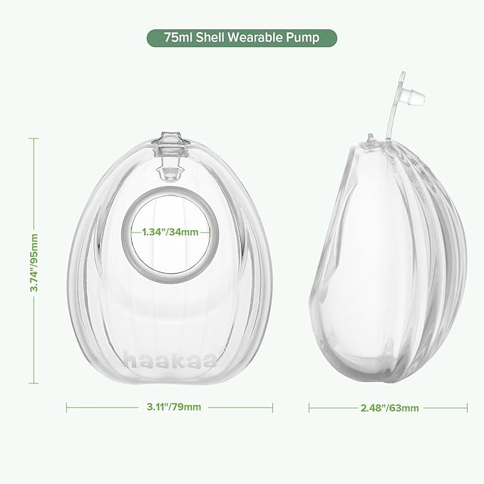 haakaa Shell Breast Pump, Wearable Manual Breast Pump - Hands Free, Passive Silicone Breastmilk Collection for Nursing Mom, Breastfeeding Leak Catcher, 75ml-1 pc