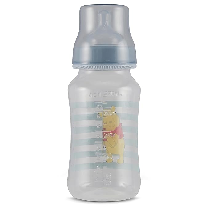 Disney Winnie The Pooh Baby Bottles 11 oz for Boys or Girls | 2 Pack of Infant Hourglass Shaped Bottles with Cover for Newborns and All Babies | BPA-Free Plastic Baby Bottle for Baby Shower