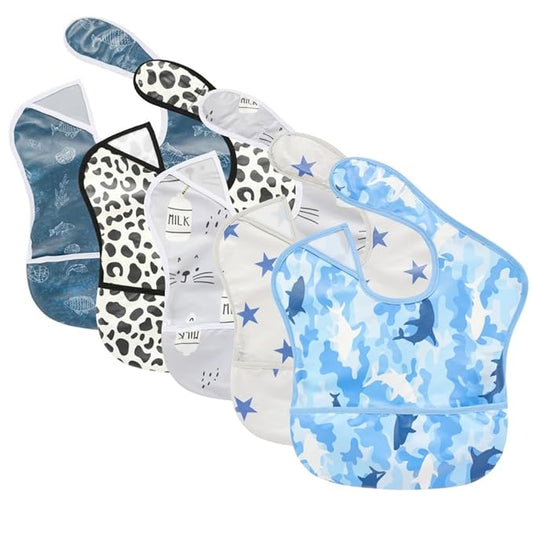 TSD Baby Bibs Waterproof Feeding Bibs 5pack Adjustable Mealtime Poctet Bib for Newborn Toddler Infant Easy Clean Durable Baby Essentials Shower Gift