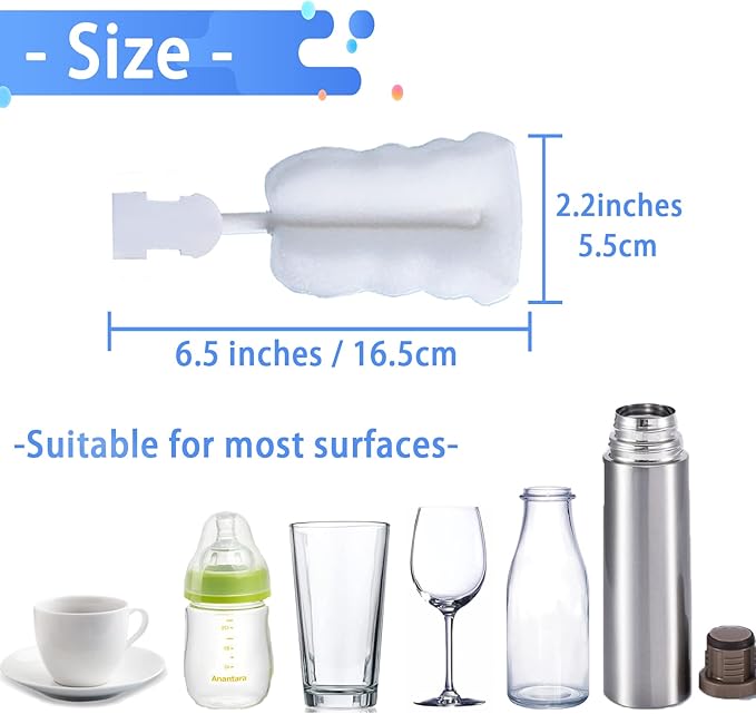 Bottle Brush Sponge Replacement Heads 12 Pack Durable Cleaning Brush Head Environmental Protection Cup Cleaner Brushes Refill Heads Without Handle (Sponge Brush Head 12PCS)