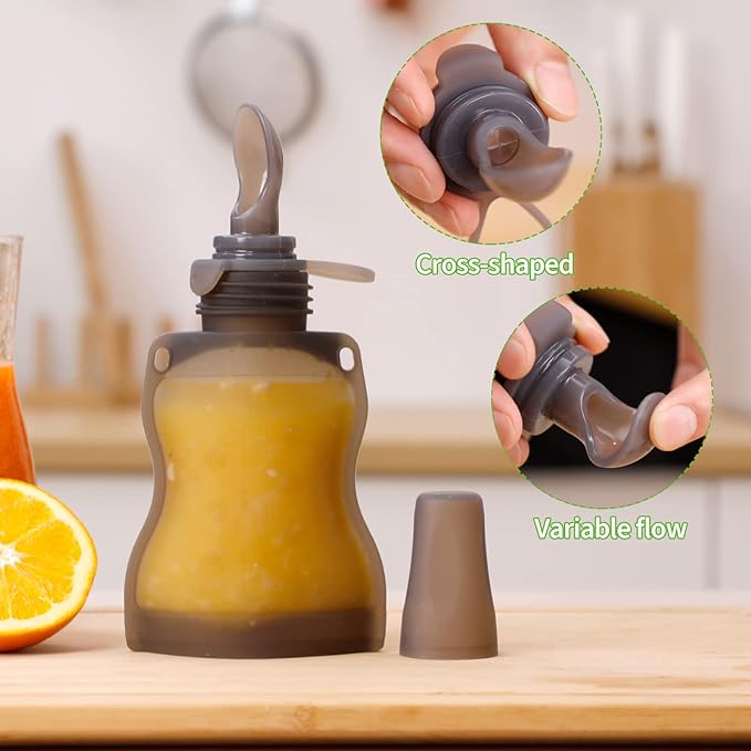 Haakaa Silicone Baby Food Spoon, Squeeze Feeding Spoon with Dust Cover, Portable Reusable Food Storage Pouch. Great for soft foods and liquids, 4oz, 1 Pack.