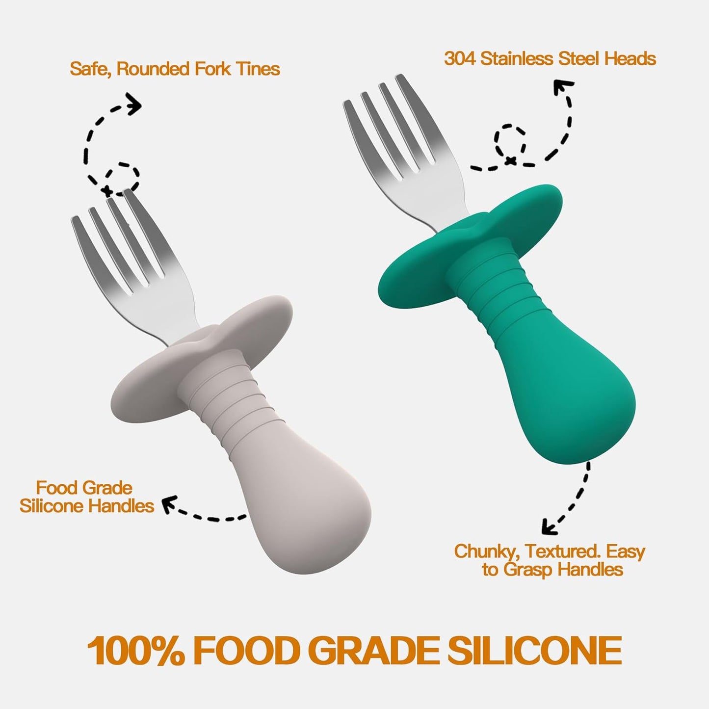 4Pcs Toddler Forks Baby Forks Set - Self-Feeding Utensils with Soft-Silicone Handles, 18/8 Stainless Steel, Anti-Choke & BPA-Free Cutlery Set