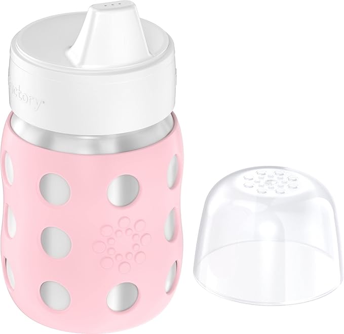 Lifefactory 8-Ounce Stainless-Steel Vacuum-Insulated Wide-Neck Baby Bottle with Hard Sippy, Desert Rose (LS2221WDR4)
