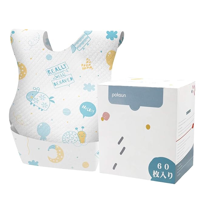 Baby and Infant Disposable Travel Bibs - Soft, Leakproof, for Toddlers Babies, Feeding, Traveling, (60PCS) Snail