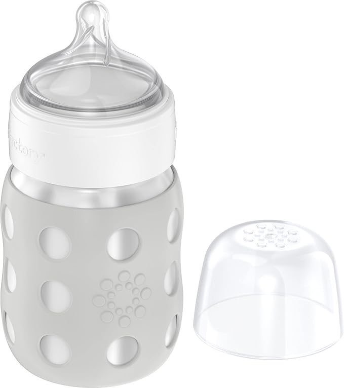 Lifefactory 8-Ounce Stainless-Steel Vacuum-Insulated Wide-Neck Baby Bottle with Stage 2 Nipple (3-6 Months) Stone Gray (LS2211WCG4)