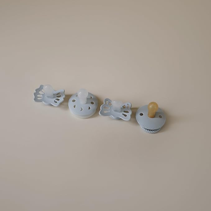 FRIGG Baby's First Pacifier - Moonlight Sailing 4-Pack | Made in Denmark | BPA-Free (Powder Blue, 0-6 Months)