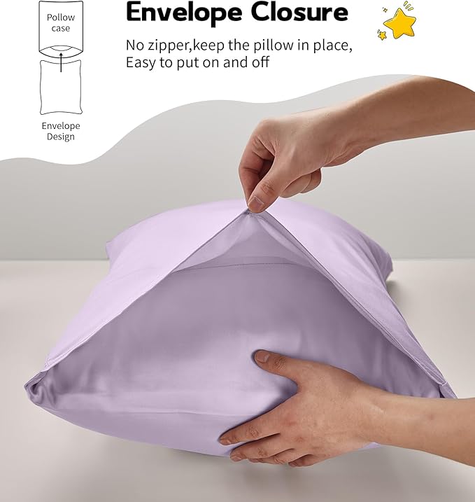 Deep Dream 100% Cotton Toddler Pillowcases Set of 2, 13x18 Inches Fits Baby Pillow Sized 12x16, 13x18, 600 Thread Count Cotton Small Travel Kids Pillow Case Covers with Envelope Closure, Lavender