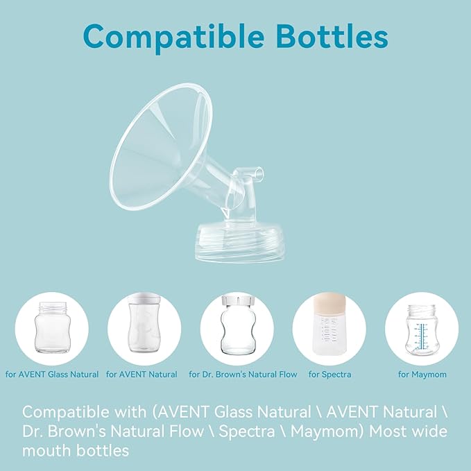 4PCS 21mm Breast Pump Flanges, Compatible with Spectra S1/S2/9Plus/Synergy Gold, Motif Luna, Wide-Mouth Bottle Fit, Breast Pump Accessories