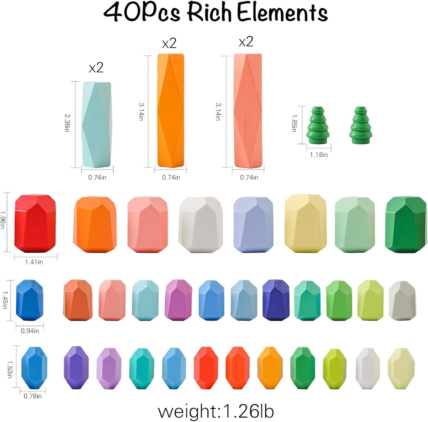 OESSUF Stacking Rocks 40Pcs Stacking Rocks Balancing Stacking Stones Wooden Stacking Toys Wooden Stone Stacking Game for Toddler Wood Sorting Montessori Stacking Rocks for Kids