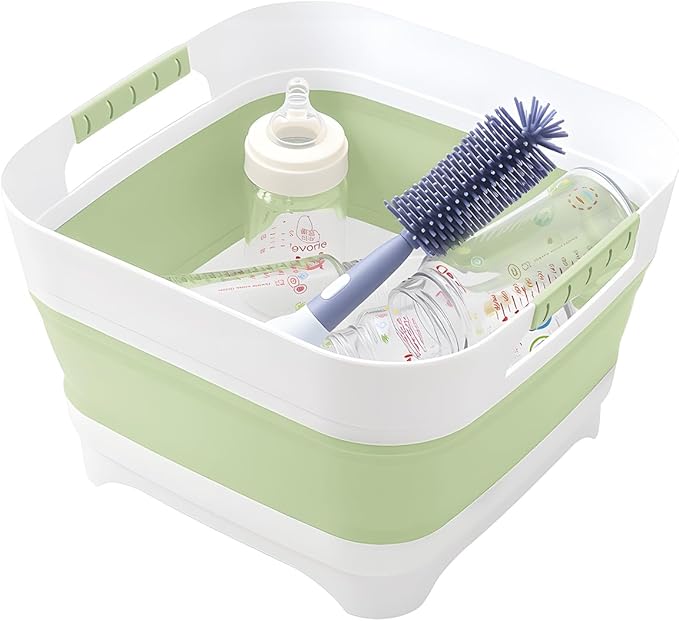 Collapsible Wash Basin for Baby Bottles - 2.4 Gallons Portable Wash Bin for RV Camping Sink, Space-Saving Dish Tub.Laundry & Utility Room Sinks (Green)