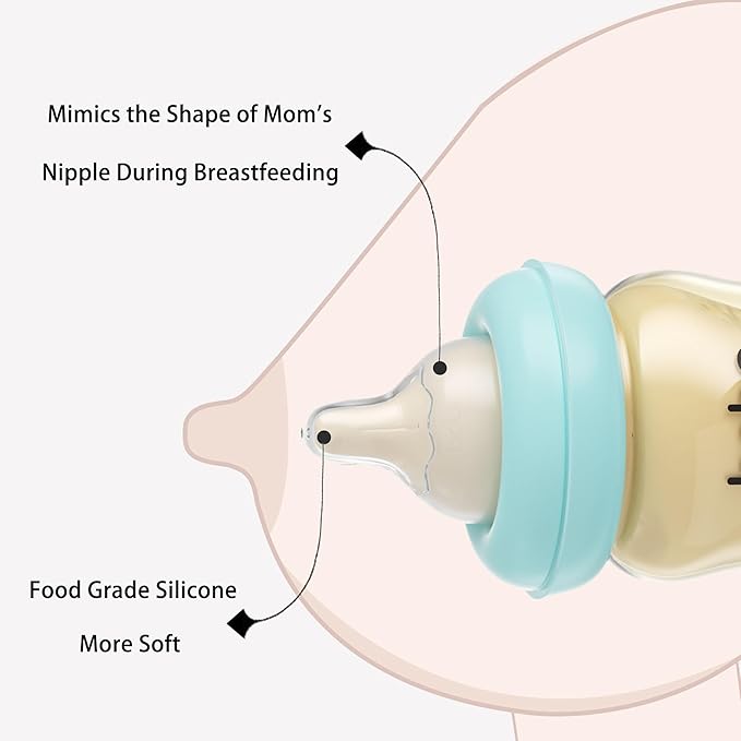 YOHKOH PPSU Baby Bottle Wide Neck, Newborn Anti-Colic Baby Bottle with Natural Response Nipple, Streamlined Body, Easy to Clean (8.8oz (Pack of 2), Blue)