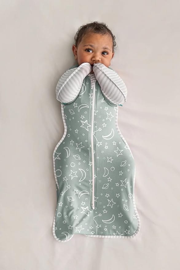 Love to Dream Swaddle Up Transition Bag Viscose Bamboo, Large (8.5-11kg), Ideal for Moderate Room Temperatures (20-24°C), 1.0 TOG, Olive Stars & Moon