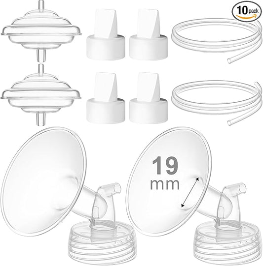 Breast Pump Accessories Kit - 19mm Flange Set Compatible with Spectra S1/S2/Motif Luna, Includes Valves, Tubing & Backflow Protectors