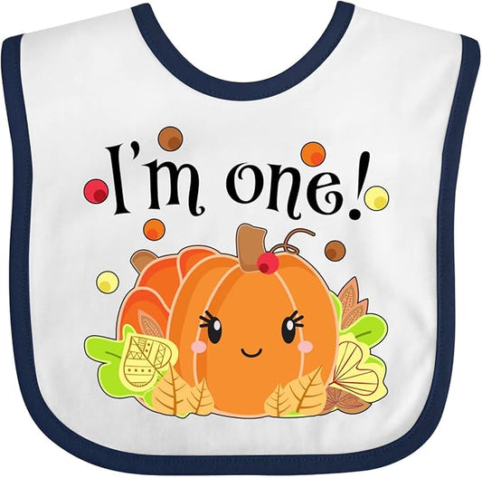 inktastic I'm One- Pumpkin Birthday Autumn Baby Bib