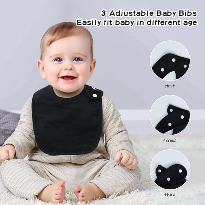 8 Pack Baby Bibs Unisex Adjustable with Snaps Ultra Soft Absorbent Drooling Teething for Boys and Girls