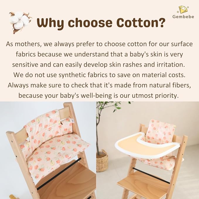 Waterproof & Compatible Stokke Tripp Trapp Cushion Set - Easy to Clean - Made Fabric from Korea - 100% Cotton Stokke Tripp Trapp High Chair Cushion Set (Peach Bunny)