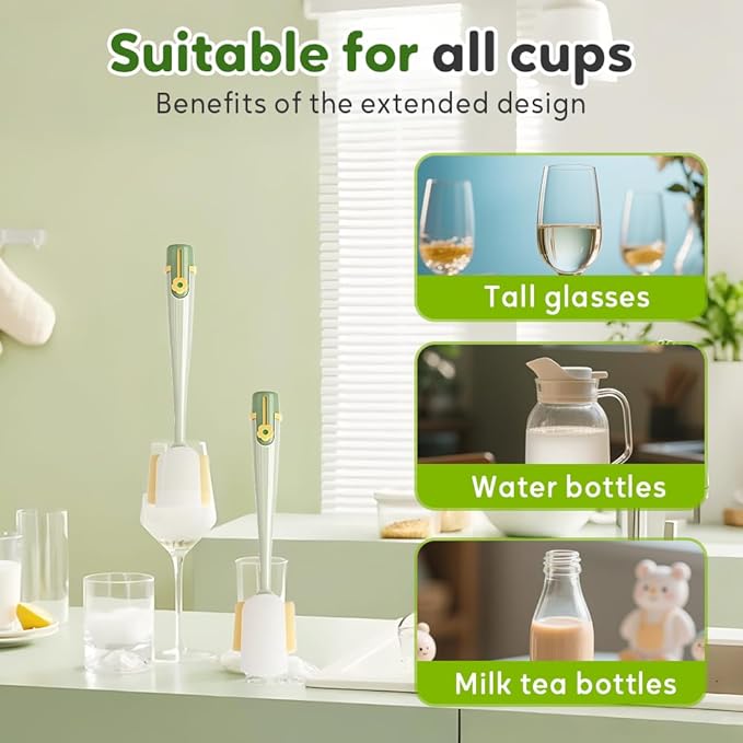 5 in 1 Bottle Cleaning Brush, Multifunctional Water Bottles Cleaner Brushs Portable Bottle and Lid Cleaning Brush Tool, Straw Cleaner Brushs for Baby Bottles Tumblers Glass Cups (2, White)